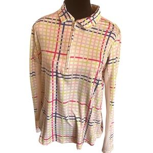 San Soleil Pastel Plaid 1/4 Zip Women’s Top Size Medium Activewear UPF 50‎